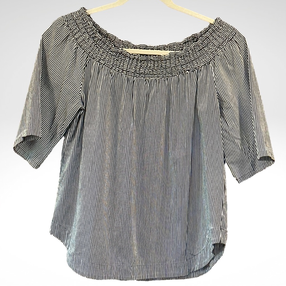 7th Avenue New York Design Studio off the Shoulder Neckline Vertical Striped Top